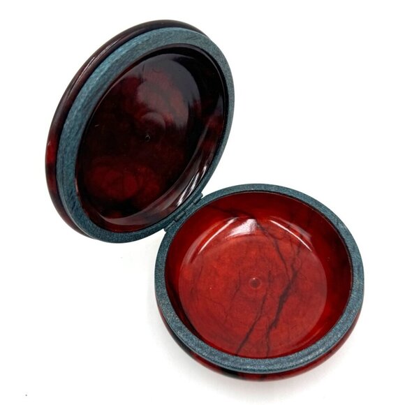 Italian Round Albaster Hinged Trinket Box - Picture 3 of 10